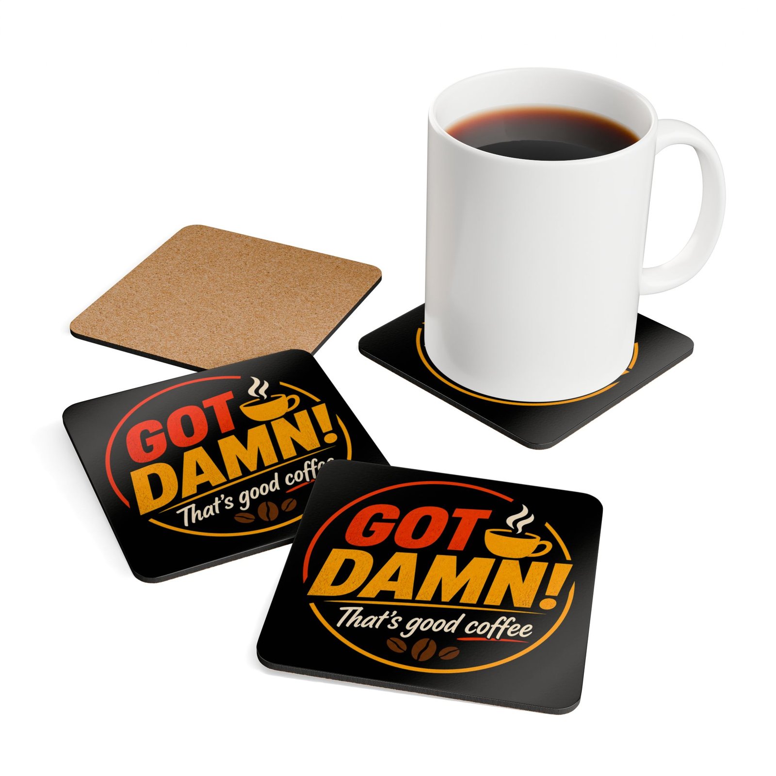Cork Coaster Set — "Got Damn! That's Good Coffee" Retro Coffee Coasters - Image 4